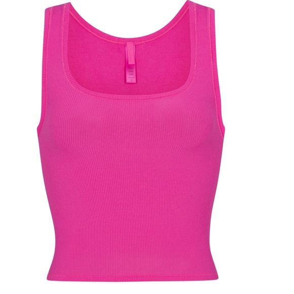 SKIMS Cotton Rib Tank in Raspberry - Picture 1 of 2